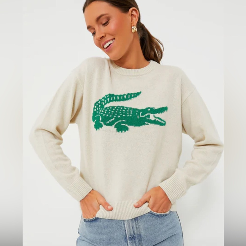 Lacoste Women's Beige Sweater with Iconic Green Logo